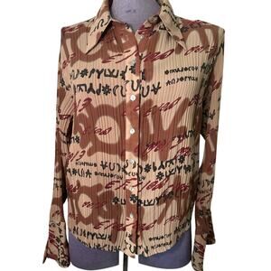 Jaipur long sleeve sheer button up flair wrists accordian crinkle shirt XL